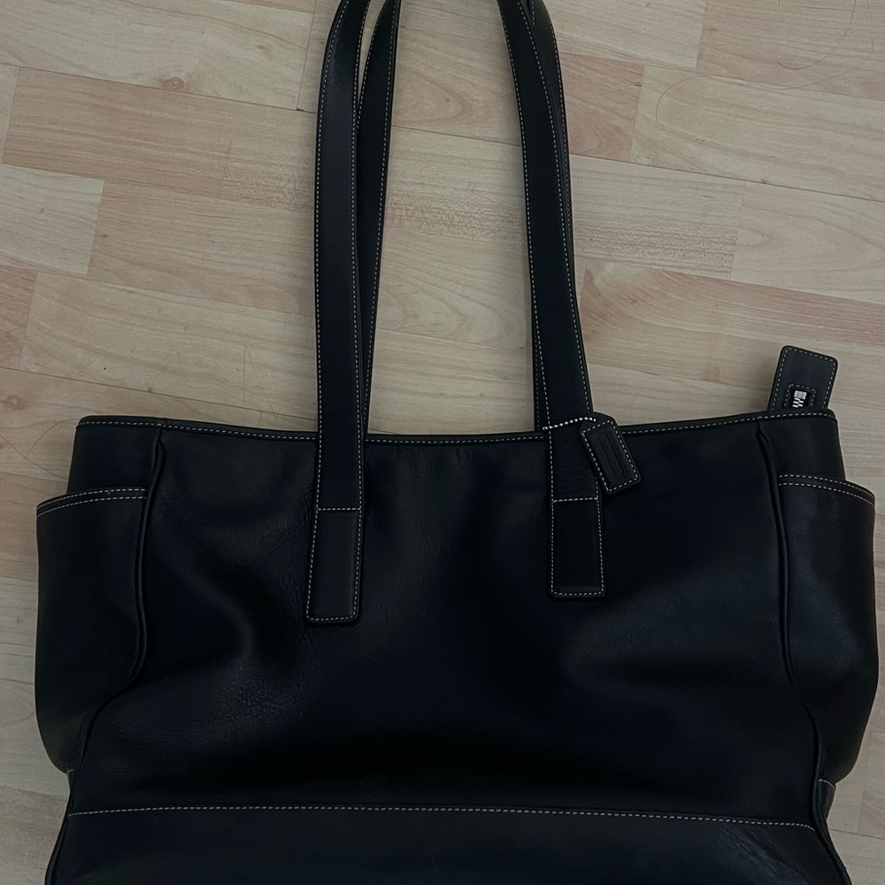Coach Black Leather Bag with Brown Interior